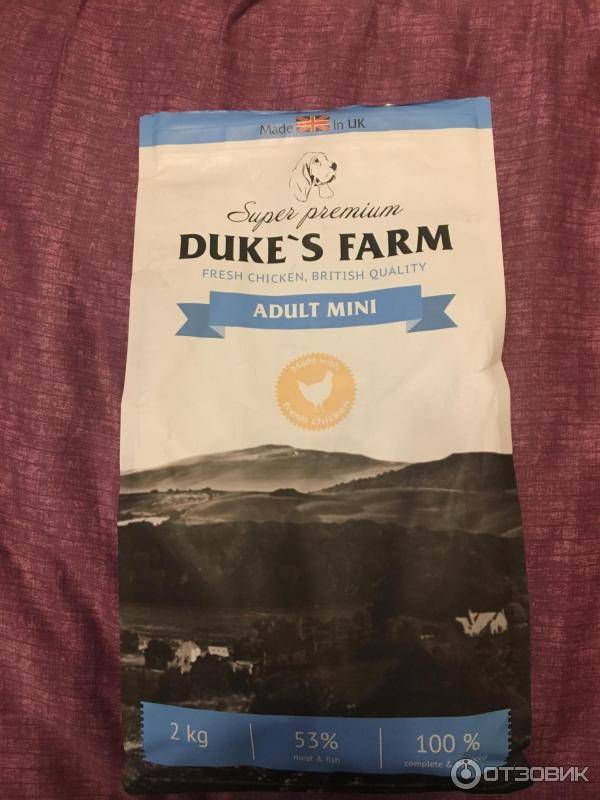 Особенности готовых кормов для собак от фирмы dukes farm с описанием состава